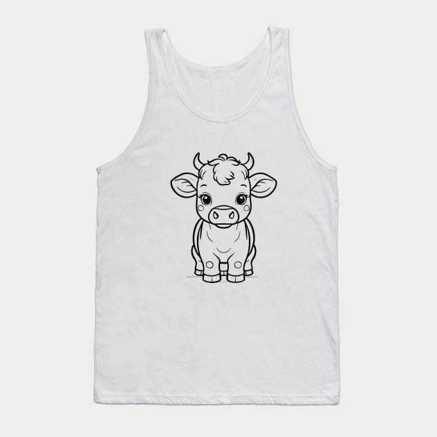 Cute Baby Cow Animal Outline Tank Top by Zenflow